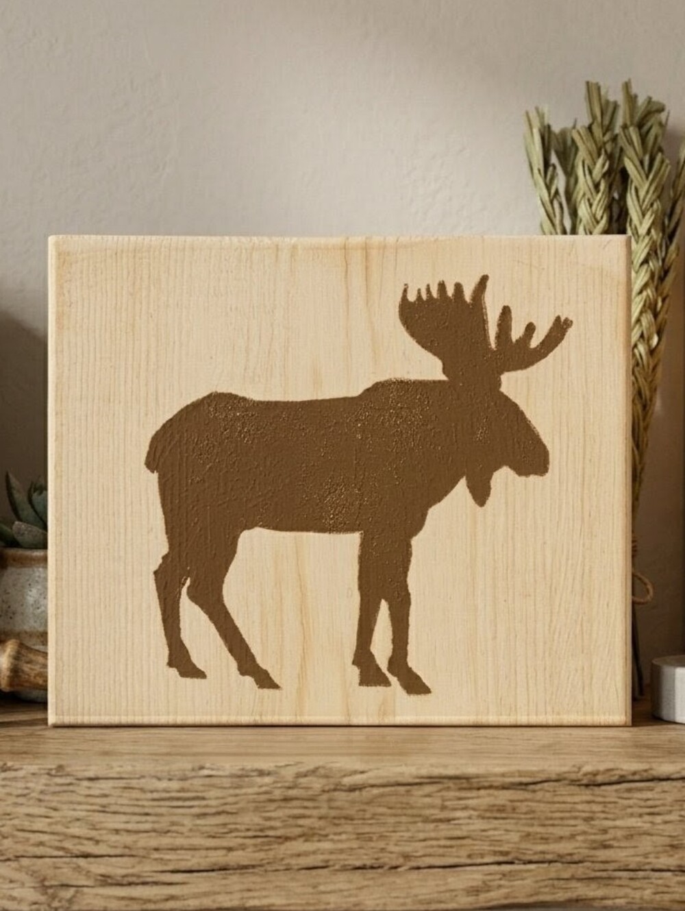 Rustic Moose Wood Block Decor | Handmade Cabin Lodge Shelf Sitter